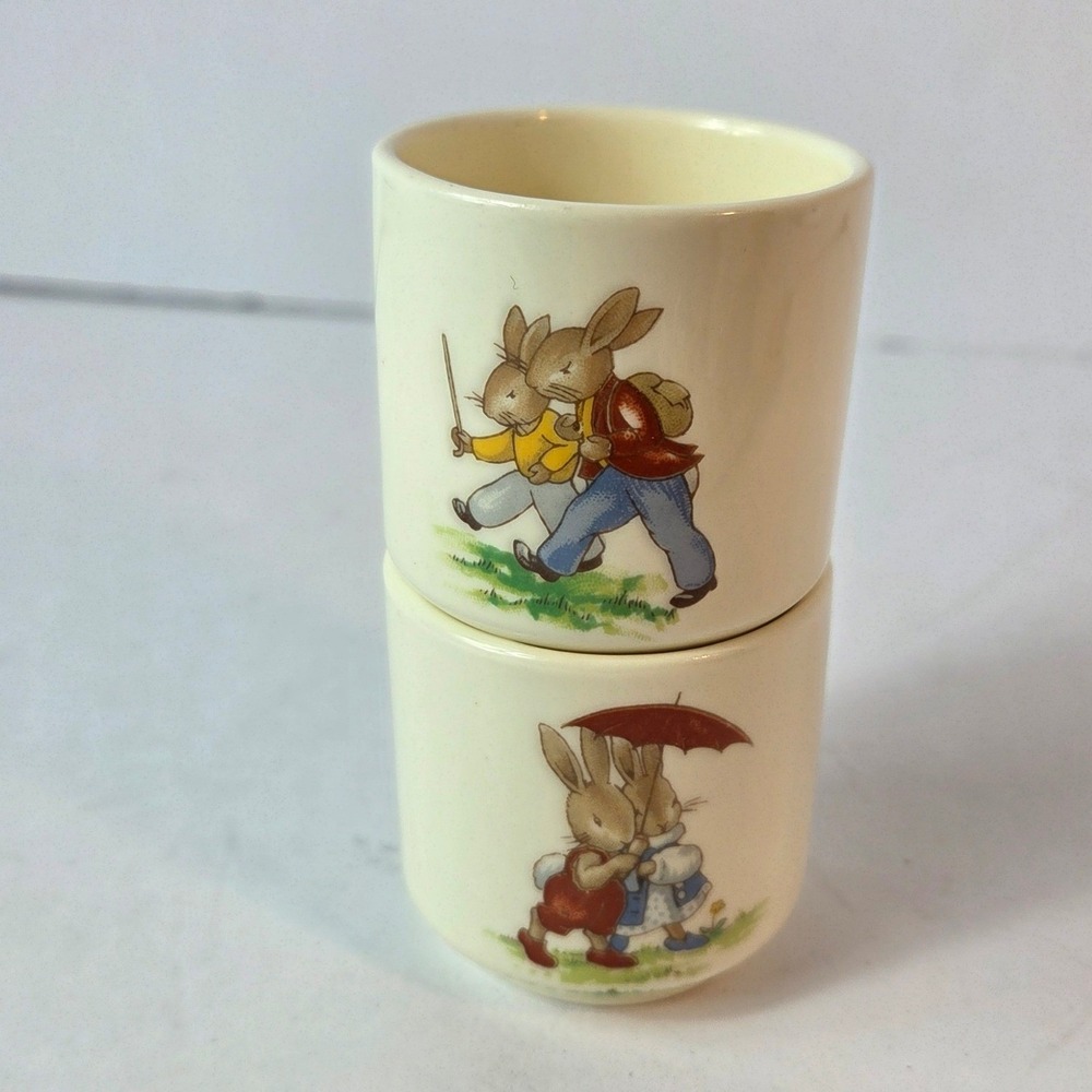 Royal Doulton Bunnykins Egg Cups Set of 2 English Fine Bone China Vintage